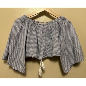 Olympic Gregory Grigoropoulos‎ Blue White Stripe Crop Peasant Blouse Top Greece
